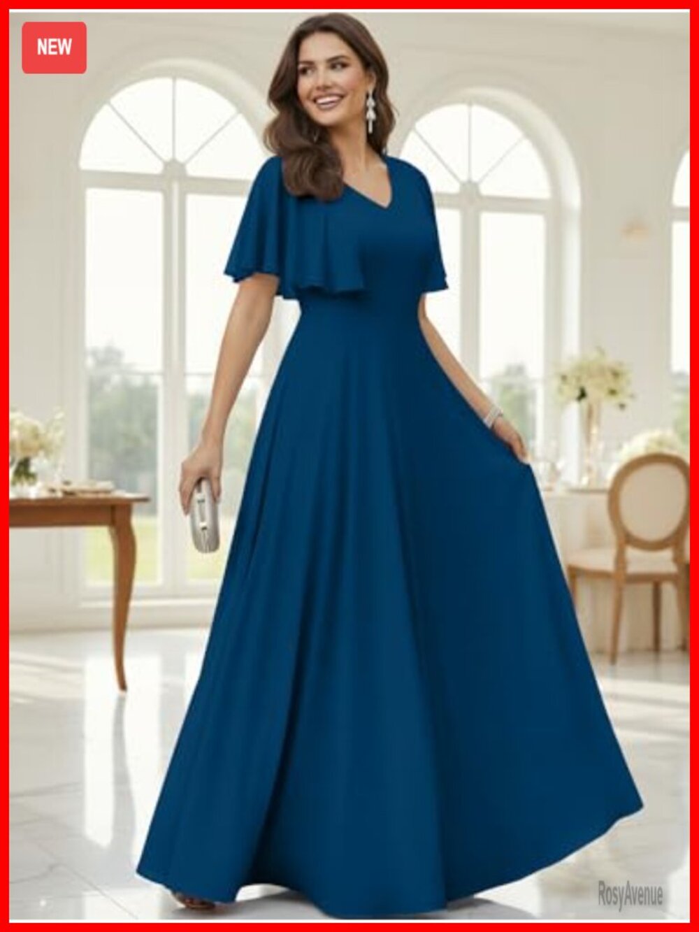 Plus Size Elegant Maxi Dress V-Neck Short Sleeve A-Line Floor Length Formal - Picture 3 of 7